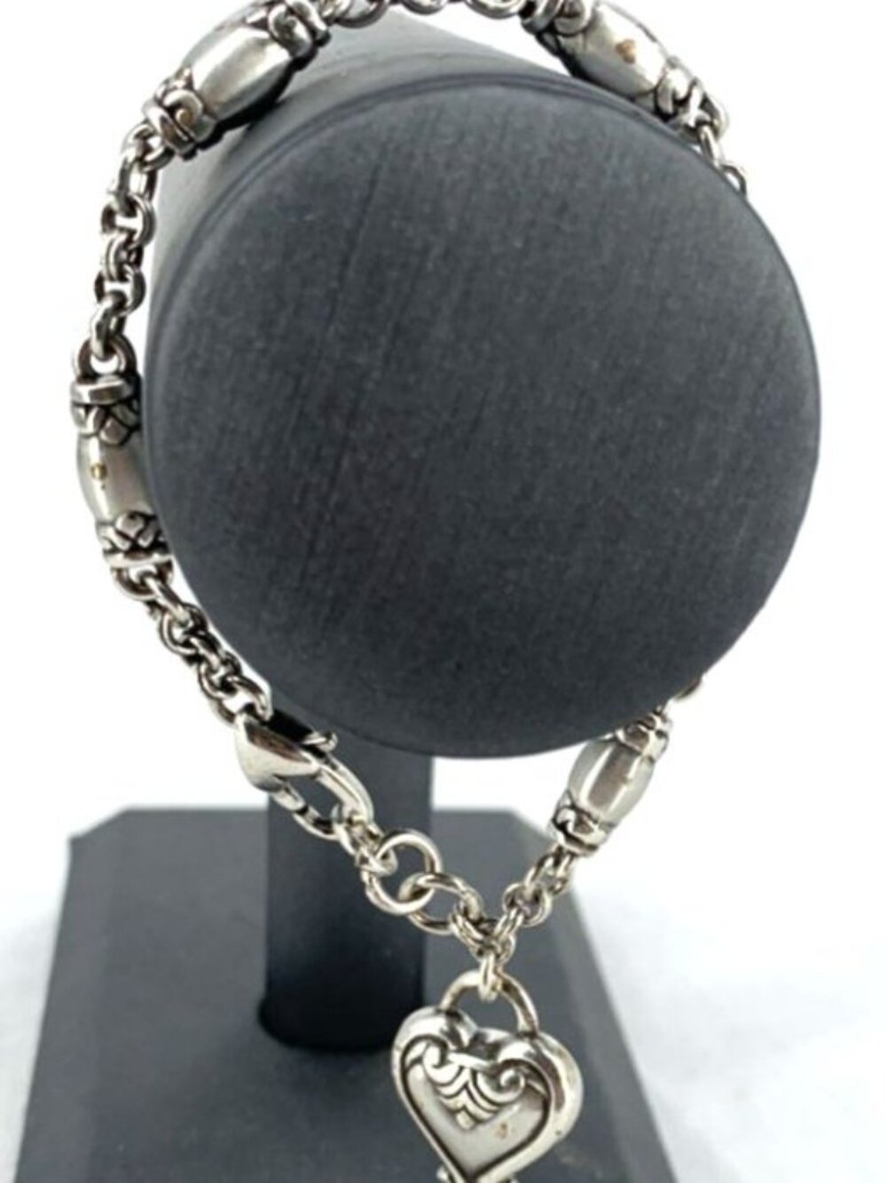 Brighton Bracelet Blair Barrel Link Heart Charm Silvertone 7.5”
